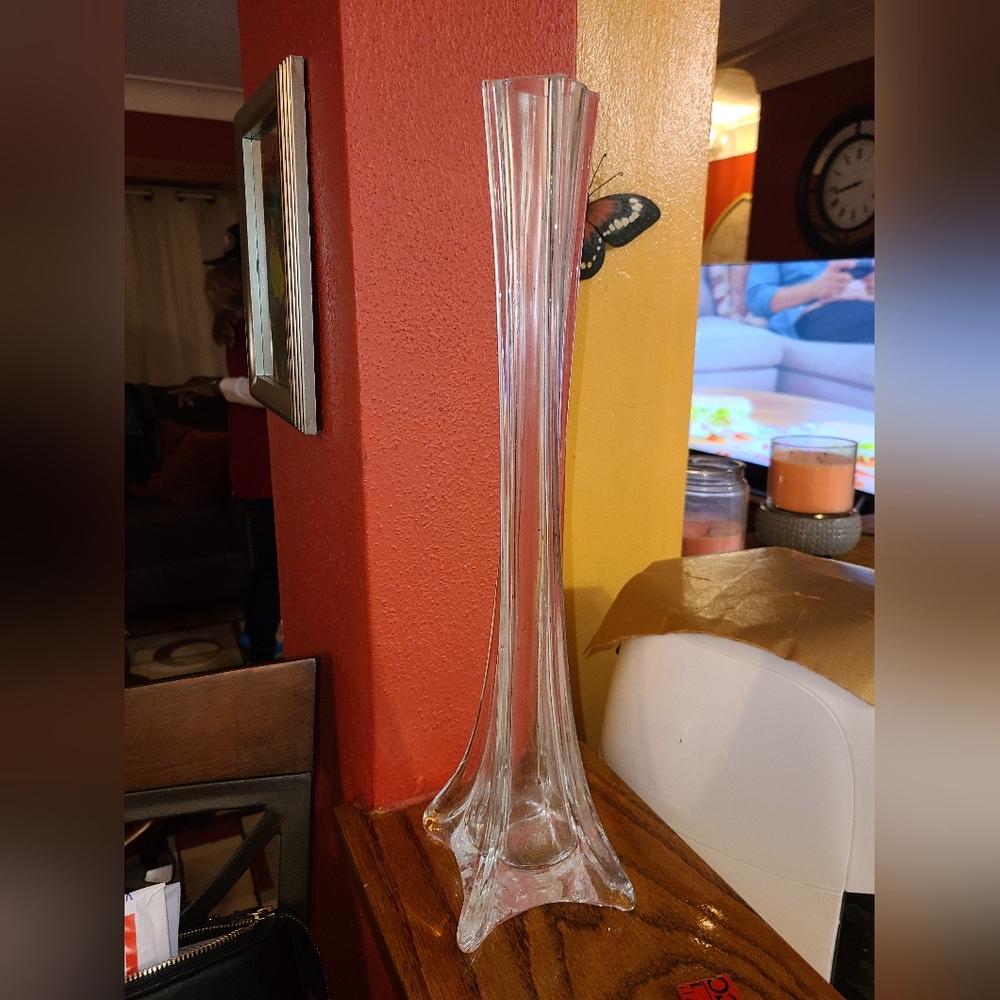 Unique Vintage Clear Glass Vase